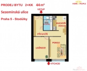 Prodej bytu 2+kk, 46 m2, OV, Praha 5, Stodůlky, ul. Sezemínská