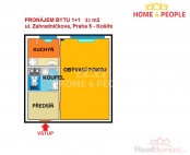 Pron�jem bytu 1+1, 31 m2, OV, Praha 5, Ko���e, ul. Zahradn��kova